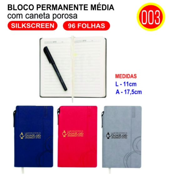 Bloco permanente media com caneta porosa